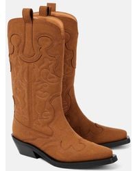 Ganni - Embroidered Faux Leather Cowboy Boots - Lyst