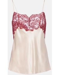 Saint Laurent - Lace-Trimmed Silk Satin Camisole - Lyst