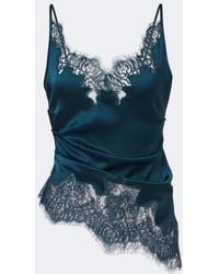 JACQUES WEI - Ruched Lace-Trimmed Satin Camisole - Lyst