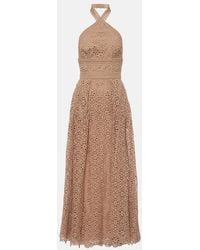 Elie Saab - Macrame Halterneck Cotton-Blend Midi Dress - Lyst