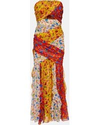 Carolina Herrera - Strapless Ruched Cutout Floral-print Georgette Midi Dress - Lyst