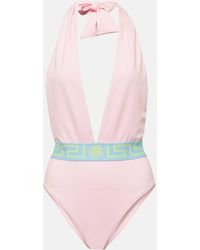 Versace - Greca Border Halterneck Swimsuit - Lyst