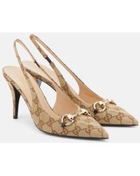 Gucci - Horsebit GG Canvas Slingback Pumps - Lyst