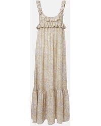 Chloé - Floral Ruffled Silk Charmeuse Maxi Dress - Lyst