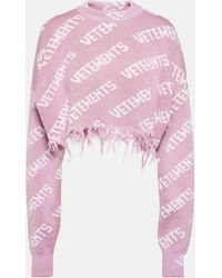 Vetements - Logo Cropped Lame Sweater - Lyst