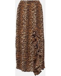 Ganni - Leopard-print Georgette Midi Skirt - Lyst