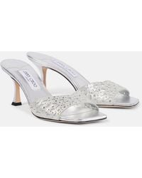 Jimmy Choo - Skye 70 Embellished Satin Mules - Lyst