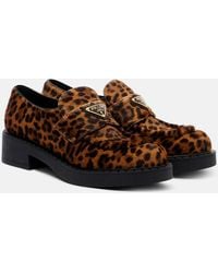 Prada - Chocolate Leopard-Print Calf Hair Loafers - Lyst