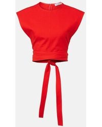 Alaïa - Belted Cotton Gabardine Crop Top - Lyst