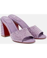 Christian Louboutin - Pantoletten Jane Aus Veloursleder Mit Kristallen - Lyst