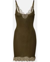 Saint Laurent - Lace-Trimmed Silk Jersey Slip Dress - Lyst