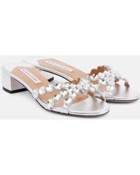 Aquazzura - Crystal Mirage Embellished Leather Mules - Lyst