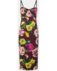Dolce & Gabbana - Vestido bustier midi de mezcla de seda floral - Lyst