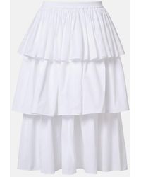 Alaïa - Ruffled Tiered Cotton Midi Skirt - Lyst