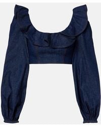 Zimmermann - Aster Ruffled Denim Crop Top - Lyst
