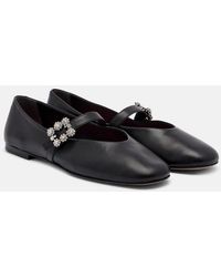Roger Vivier - Roundy Toe Embellished Leather Ballet Flats - Lyst