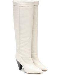 white leather knee boots