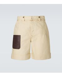 Loewe - Anagram Leather-Trimmed Cotton Shorts - Lyst