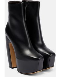 Bottega Veneta Leather Platform Ankle Boots - Black