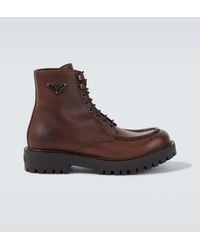 Prada - Leather Lace-Up Boots - Lyst