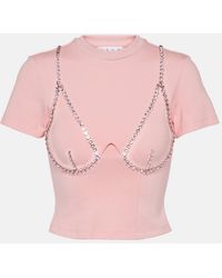 Area - Crystal-Embellished Cup-Chain T-Shirt - Lyst