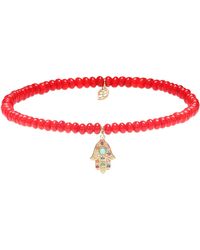 Sydney Evan Baby Hamsa Rainbow Bamboo Coral And 14kt Gold Beaded Bracelet With Sapphires - Red