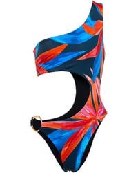 Womens Beachwear and swimwear outfits Louisa Ballou Beachwear and swimwear outfits Louisa Ballou Synthetic Half Moon Cutout Printed Swimsuit 