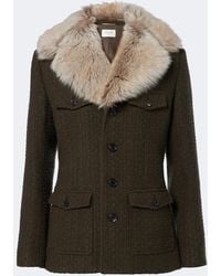 Saint Laurent - Shearling-Trimmed Wool-Blend Tweed Jacket - Lyst