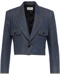 Saint Laurent Cropped Denim Jacket - Blue