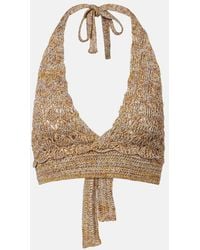 Valentino - Open-Knit Linen-Blend Lame Crop Top - Lyst