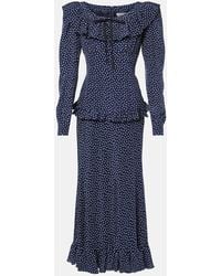 Alessandra Rich - Polka-Dot Printed Silk Maxi Dress - Lyst