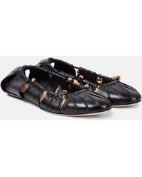 Chloé - Luna Cut-Out Embellished Gathered Leather Ballet Flats - Lyst