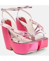 Roger Vivier - Choc Bow Satin Wedge Sandals - Lyst
