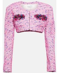 Area - Embellished Boucle Cropped Jacket - Lyst