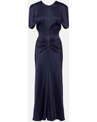 Victoria Beckham - Bela Gathered Satin Midi Dress - Lyst