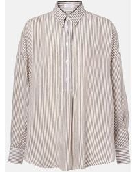 Brunello Cucinelli - Striped Linen And Silk Shirt - Lyst