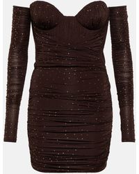 Alex Perry - Koda Ruched Crystal-embellished Stretch-jersey Mini Dress And Gloves Set - Lyst