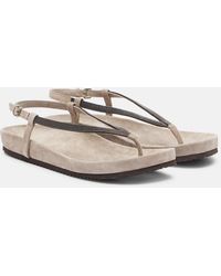 Brunello Cucinelli - Monili Suede Thong Sandals - Lyst