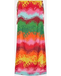 Valentino - Printed Silk And Cotton Wrap Skirt - Lyst