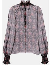 Dolce & Gabbana - Floral Ruffled Sheer Silk Blouse - Lyst