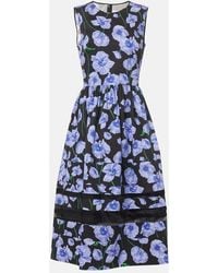 Carolina Herrera - Floral Belted Cotton-Blend Midi Dress - Lyst