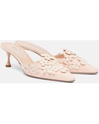 Manolo Blahnik - Harnes 50 Floral-Applique Suede Mules - Lyst