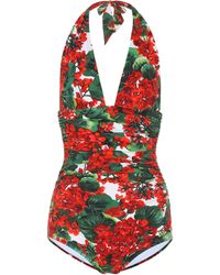 Dolce & Gabbana Floral Halter Swimsuit - Red