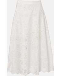 FRAME - The Deco Broderie Anglaise Cotton Midi Skirt - Lyst