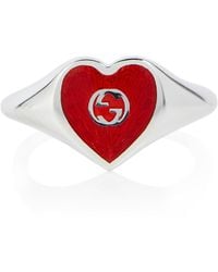 Gucci Interlocking G Heart Sterling Silver Ring - Metallic