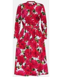 Oscar de la Renta - Floral Cotton-blend Poplin Midi Dress - Lyst