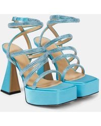 Mach & Mach - Sydney Embellished Satin Platform Sandals - Lyst