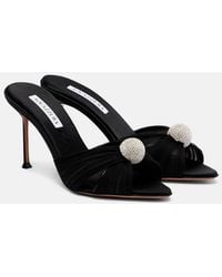 Aquazzura - Mystery 85 Embellished Leather-Trimmed Satin Mules - Lyst