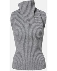 Victoria Beckham - Draped Ribbed-Knit Wool-Blend Top - Lyst