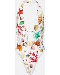 Dolce & Gabbana - Capri Printed Halterneck Swimsuit - Lyst
